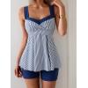 imageB2prity Tankini Swimsuits for Women Tummy Control Two Piece Modest Bathing Suits Floral Skirt Top with BoyshortsNavy Blue Stripe