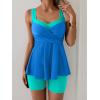 imageB2prity Tankini Swimsuits for Women Tummy Control Two Piece Modest Bathing Suits Floral Skirt Top with BoyshortsTeal  Blue