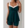 imageB2prity Tankini Swimsuits for Women Tummy Control Two Piece Modest Bathing Suits Floral Skirt Top with BoyshortsWhite  Peacock Green
