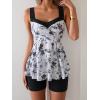 imageB2prity Tankini Swimsuits for Women Tummy Control Two Piece Modest Bathing Suits Floral Skirt Top with BoyshortsWhite Black Print
