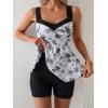 imageB2prity Tankini Swimsuits for Women Tummy Control Two Piece Modest Bathing Suits Floral Skirt Top with BoyshortsWhite Black Print