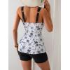 imageB2prity Tankini Swimsuits for Women Tummy Control Two Piece Modest Bathing Suits Floral Skirt Top with BoyshortsWhite Black Print