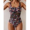 imageB2prity Womens Mesh One Piece Swimsuit Tummy Control Sexy Bathing Suit Push Up Swim Suit Slimming SwimwearBlack Pink Floral