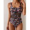 imageB2prity Womens Mesh One Piece Swimsuit Tummy Control Sexy Bathing Suit Push Up Swim Suit Slimming SwimwearBlack Pink Floral