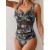 imageB2prity Womens Mesh One Piece Swimsuit Tummy Control Sexy Bathing Suit Push Up Swim Suit Slimming SwimwearBlack White Floral