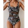 imageB2prity Womens Mesh One Piece Swimsuit Tummy Control Sexy Bathing Suit Push Up Swim Suit Slimming SwimwearBlack White Floral