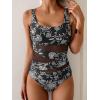 imageB2prity Womens Mesh One Piece Swimsuit Tummy Control Sexy Bathing Suit Push Up Swim Suit Slimming SwimwearBlack White Floral
