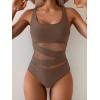 imageB2prity Womens Mesh One Piece Swimsuit Tummy Control Sexy Bathing Suit Push Up Swim Suit Slimming SwimwearBrown