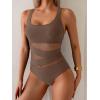 imageB2prity Womens Mesh One Piece Swimsuit Tummy Control Sexy Bathing Suit Push Up Swim Suit Slimming SwimwearBrown