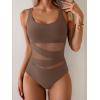 imageB2prity Womens Mesh One Piece Swimsuit Tummy Control Sexy Bathing Suit Push Up Swim Suit Slimming SwimwearBrown
