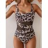 imageB2prity Womens Mesh One Piece Swimsuit Tummy Control Sexy Bathing Suit Push Up Swim Suit Slimming SwimwearLeopard Print