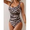imageB2prity Womens Mesh One Piece Swimsuit Tummy Control Sexy Bathing Suit Push Up Swim Suit Slimming SwimwearLeopard Print