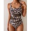 imageB2prity Womens Mesh One Piece Swimsuit Tummy Control Sexy Bathing Suit Push Up Swim Suit Slimming SwimwearLeopard Print