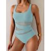 imageB2prity Womens Mesh One Piece Swimsuit Tummy Control Sexy Bathing Suit Push Up Swim Suit Slimming SwimwearLight Blue