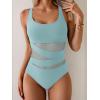 imageB2prity Womens Mesh One Piece Swimsuit Tummy Control Sexy Bathing Suit Push Up Swim Suit Slimming SwimwearLight Blue