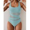 imageB2prity Womens Mesh One Piece Swimsuit Tummy Control Sexy Bathing Suit Push Up Swim Suit Slimming SwimwearLight Blue