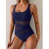 imageB2prity Womens Mesh One Piece Swimsuit Tummy Control Sexy Bathing Suit Push Up Swim Suit Slimming SwimwearNavy Blue