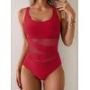 imageB2prity Womens Mesh One Piece Swimsuit Tummy Control Sexy Bathing Suit Push Up Swim Suit Slimming SwimwearRed