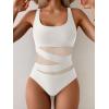 imageB2prity Womens Mesh One Piece Swimsuit Tummy Control Sexy Bathing Suit Push Up Swim Suit Slimming SwimwearWhite