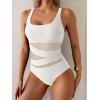 imageB2prity Womens Mesh One Piece Swimsuit Tummy Control Sexy Bathing Suit Push Up Swim Suit Slimming SwimwearWhite