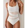 imageB2prity Womens Mesh One Piece Swimsuit Tummy Control Sexy Bathing Suit Push Up Swim Suit Slimming SwimwearWhite