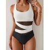 imageB2prity Womens Mesh One Piece Swimsuit Tummy Control Sexy Bathing Suit Push Up Swim Suit Slimming SwimwearWhite black