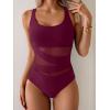 imageB2prity Womens Mesh One Piece Swimsuit Tummy Control Sexy Bathing Suit Push Up Swim Suit Slimming SwimwearWine Red