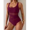imageB2prity Womens Mesh One Piece Swimsuit Tummy Control Sexy Bathing Suit Push Up Swim Suit Slimming SwimwearWine Red