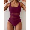 imageB2prity Womens Mesh One Piece Swimsuit Tummy Control Sexy Bathing Suit Push Up Swim Suit Slimming SwimwearWine Red
