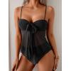 imageB2prity Womens Mesh Tankini Swimsuits Flowy Two Piece Bathing Suit V Neck Tie Knot Swim Top with High Waisted BottomBlack
