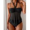 imageB2prity Womens Mesh Tankini Swimsuits Flowy Two Piece Bathing Suit V Neck Tie Knot Swim Top with High Waisted BottomBlack