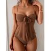 imageB2prity Womens Mesh Tankini Swimsuits Flowy Two Piece Bathing Suit V Neck Tie Knot Swim Top with High Waisted BottomBrown