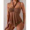 imageB2prity Womens Mesh Tankini Swimsuits Flowy Two Piece Bathing Suit V Neck Tie Knot Swim Top with High Waisted BottomBrown