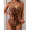 imageB2prity Womens Mesh Tankini Swimsuits Flowy Two Piece Bathing Suit V Neck Tie Knot Swim Top with High Waisted BottomBrown