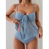 imageB2prity Womens Mesh Tankini Swimsuits Flowy Two Piece Bathing Suit V Neck Tie Knot Swim Top with High Waisted BottomGrey Blue