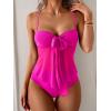 imageB2prity Womens Mesh Tankini Swimsuits Flowy Two Piece Bathing Suit V Neck Tie Knot Swim Top with High Waisted BottomHot Pink
