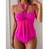 imageB2prity Womens Mesh Tankini Swimsuits Flowy Two Piece Bathing Suit V Neck Tie Knot Swim Top with High Waisted BottomHot Pink