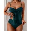 imageB2prity Womens Mesh Tankini Swimsuits Flowy Two Piece Bathing Suit V Neck Tie Knot Swim Top with High Waisted BottomPeacock Green