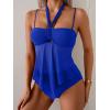 imageB2prity Womens Mesh Tankini Swimsuits Flowy Two Piece Bathing Suit V Neck Tie Knot Swim Top with High Waisted BottomRoyal Blue