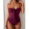 imageB2prity Womens Mesh Tankini Swimsuits Flowy Two Piece Bathing Suit V Neck Tie Knot Swim Top with High Waisted BottomWine Red