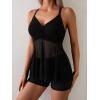imageB2prity Womens Mesh Tankini Swimsuits Tummy Control Flowy Two Piece Bathing Suits V Neck Wrap Swim Top with ShortsBlack