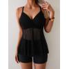 imageB2prity Womens Mesh Tankini Swimsuits Tummy Control Flowy Two Piece Bathing Suits V Neck Wrap Swim Top with ShortsBlack