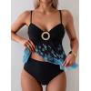 imageB2prity Womens Mesh Tankini Swimsuits Tummy Control Two Piece Bathing Suits Tie Back Flowy Swimwear with High Waisted BottomBlack Blue Print