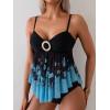 imageB2prity Womens Mesh Tankini Swimsuits Tummy Control Two Piece Bathing Suits Tie Back Flowy Swimwear with High Waisted BottomBlack Blue Print