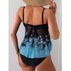 imageB2prity Womens Mesh Tankini Swimsuits Tummy Control Two Piece Bathing Suits Tie Back Flowy Swimwear with High Waisted BottomBlack Blue Print