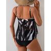 imageB2prity Womens Mesh Tankini Swimsuits Tummy Control Two Piece Bathing Suits Tie Back Flowy Swimwear with High Waisted BottomBlack White Print