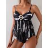 imageB2prity Womens Mesh Tankini Swimsuits Tummy Control Two Piece Bathing Suits Tie Back Flowy Swimwear with High Waisted BottomBlack White Print