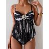 imageB2prity Womens Mesh Tankini Swimsuits Tummy Control Two Piece Bathing Suits Tie Back Flowy Swimwear with High Waisted BottomBlack White Print