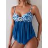 imageB2prity Womens Mesh Tankini Swimsuits Tummy Control Two Piece Bathing Suits Tie Back Flowy Swimwear with High Waisted BottomBlue White Print