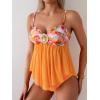 imageB2prity Womens Mesh Tankini Swimsuits Tummy Control Two Piece Bathing Suits Tie Back Flowy Swimwear with High Waisted BottomOrange Print